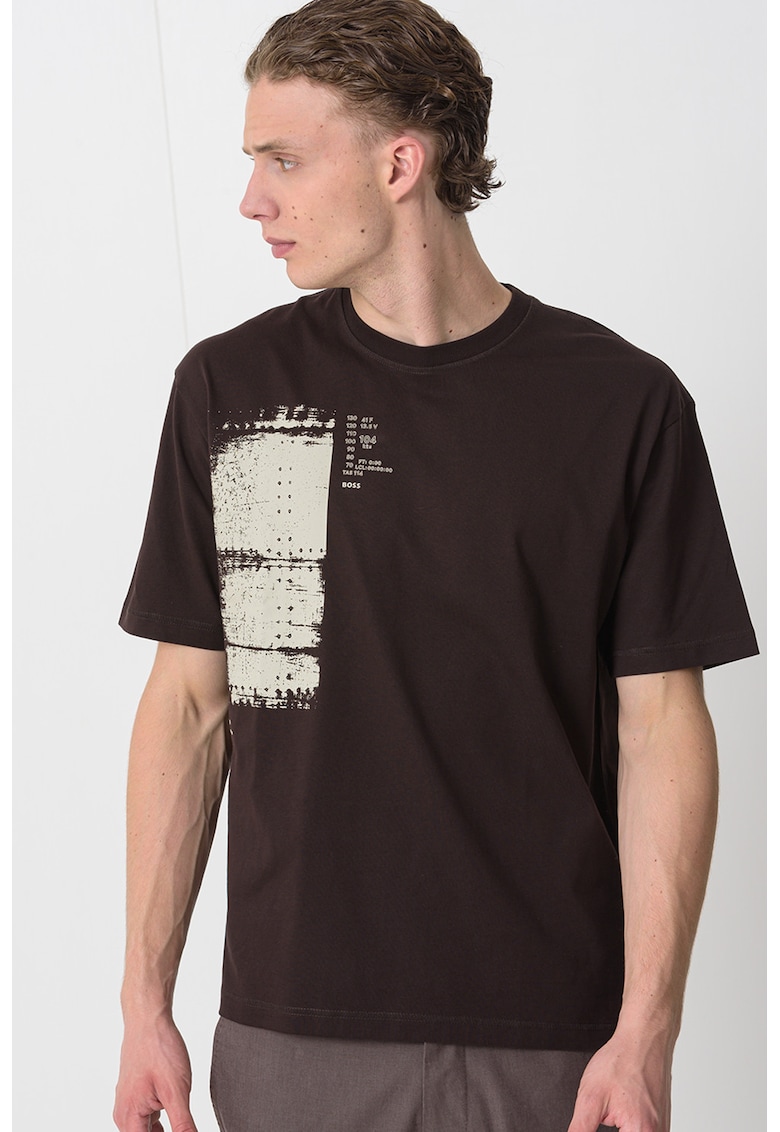 Свободна тениска от памук с фото щампа BOSS