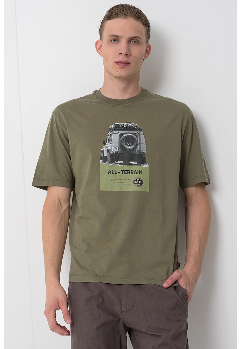 Свободна тениска от памук с фото щампа BOSS