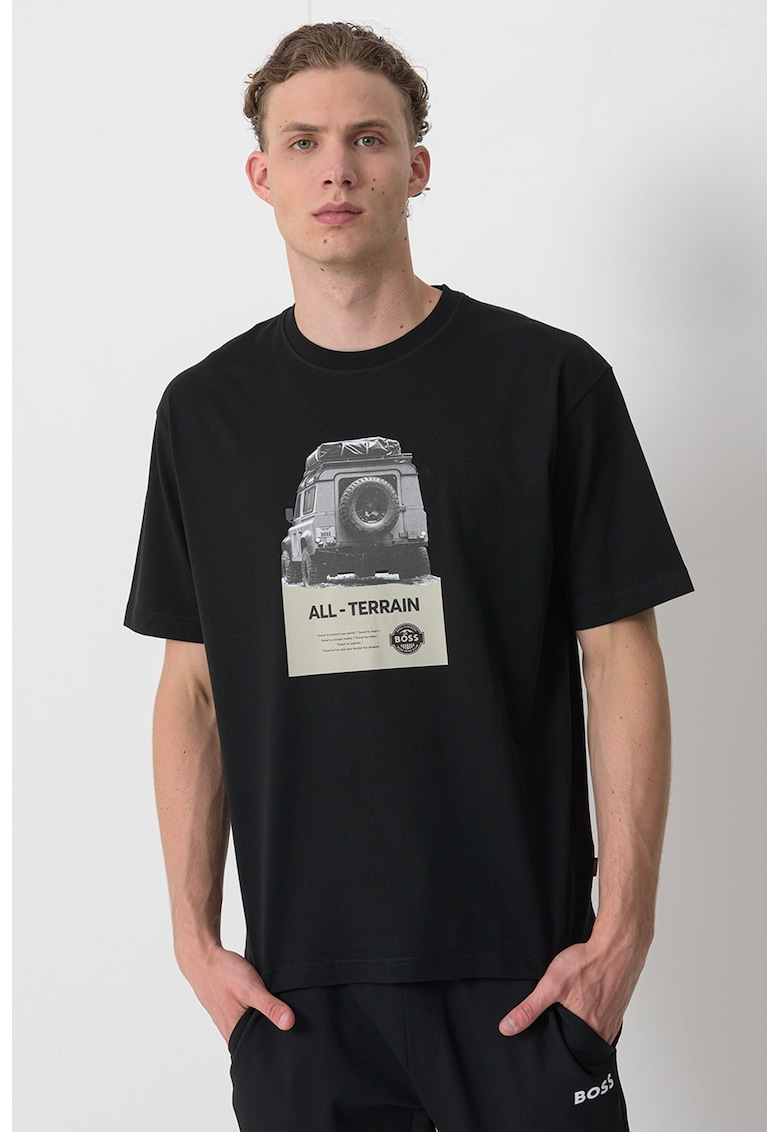 Свободна тениска от памук с фото щампа BOSS