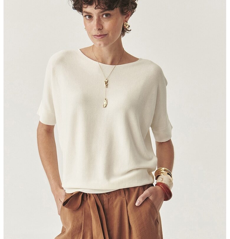 Свободна тениска с деколте-лодка - Слонова кост - Tatuum