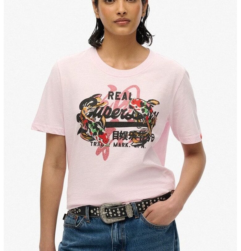 Свободна тениска с декоративни камъни SUPERDRY