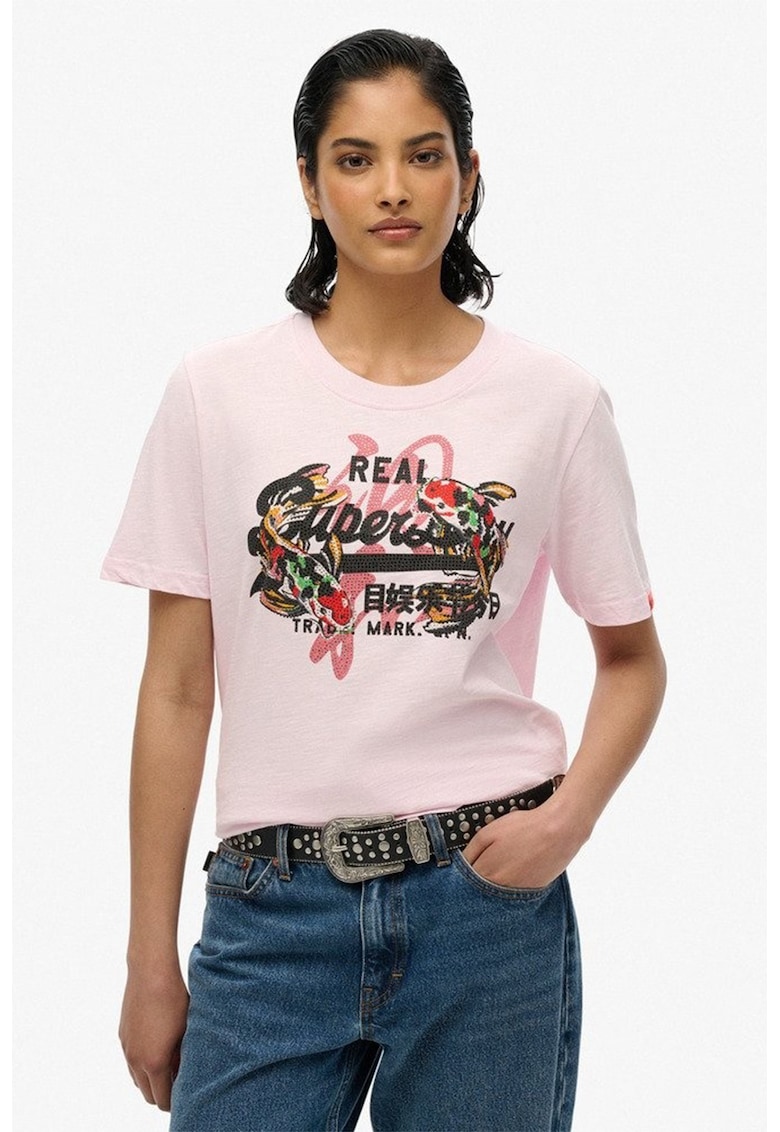 Свободна тениска с декоративни камъни SUPERDRY