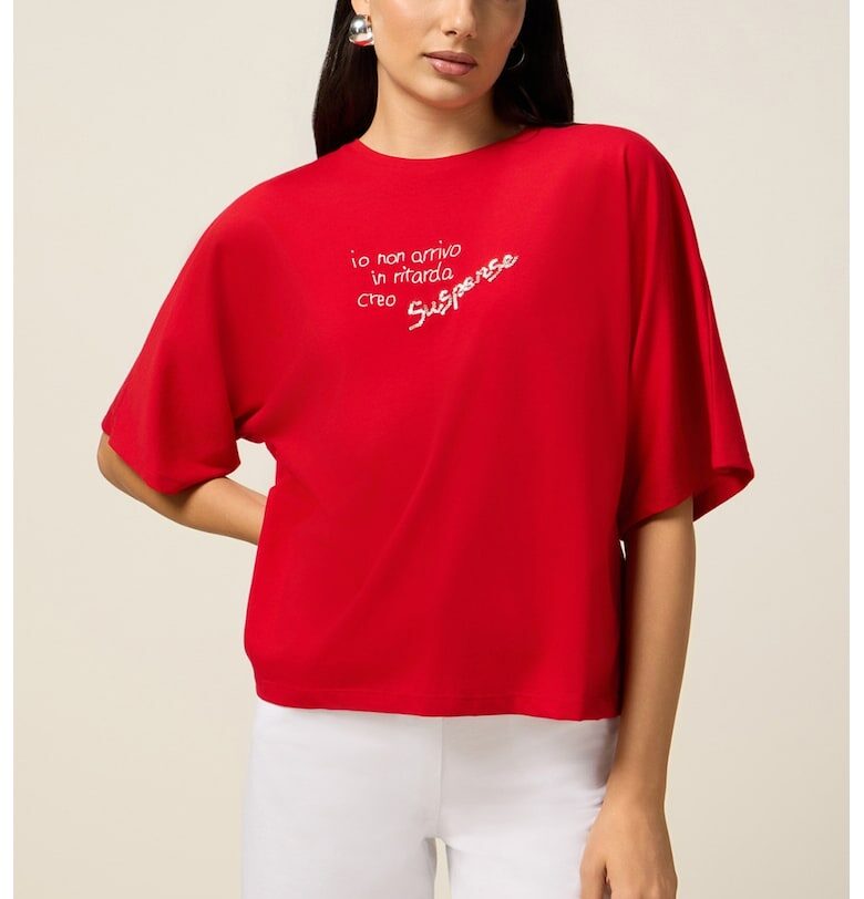 Свободна тениска с надпис и среднодълги ръкави Oltre