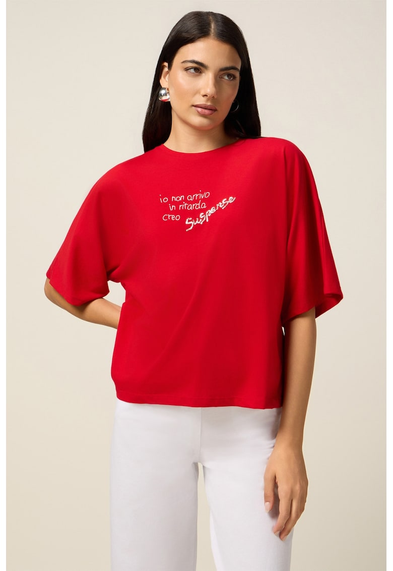 Свободна тениска с надпис и среднодълги ръкави Oltre