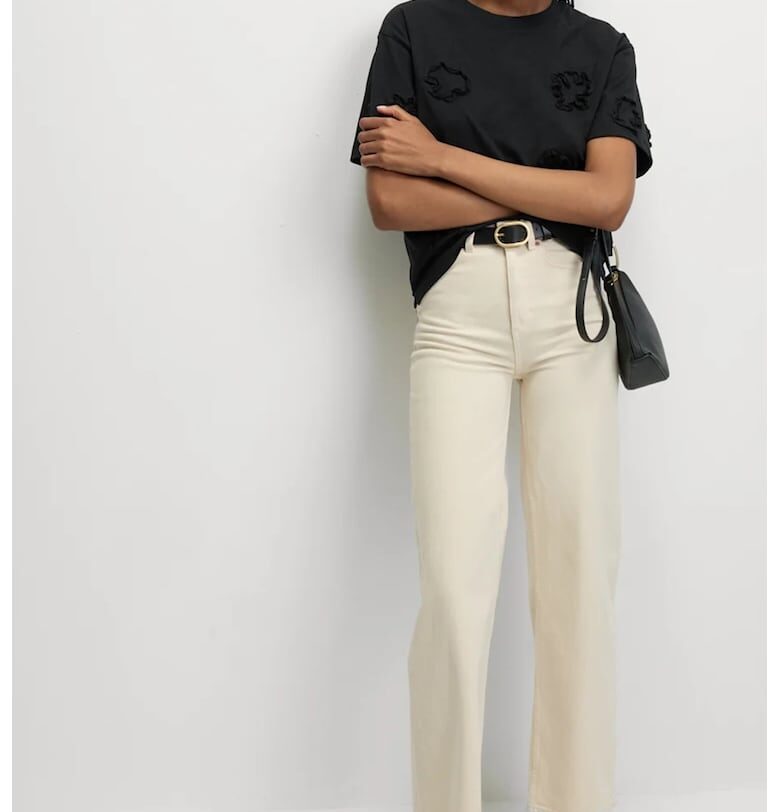 Свободна тениска с флорални апликации Marks  Spencer