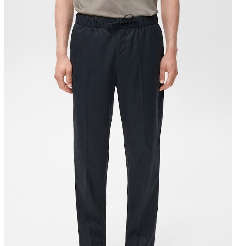 Скосен панталон от памук и лиосел с връзка Mango