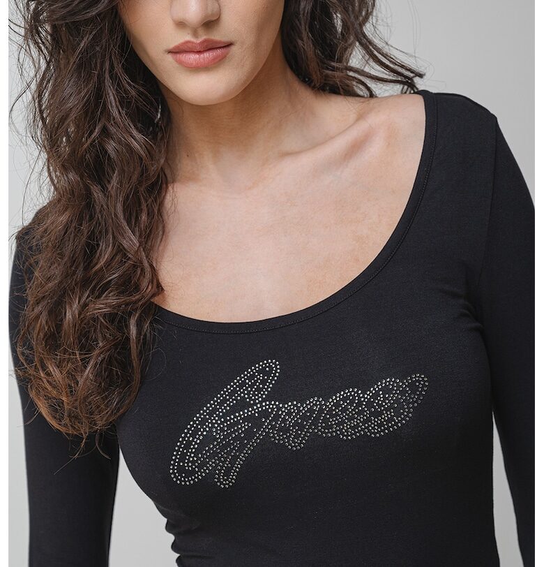 Слим боди с лого от декоративни камъни GUESS