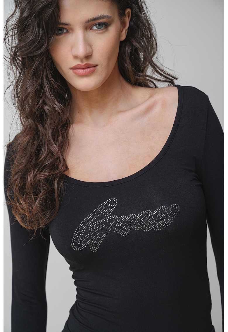Слим боди с лого от декоративни камъни GUESS