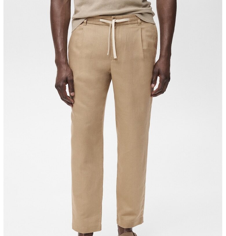 Слим панталон с лен Mango