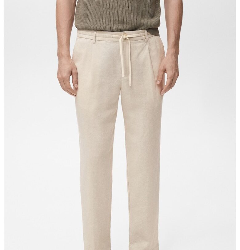 Слим панталон с лен Mango