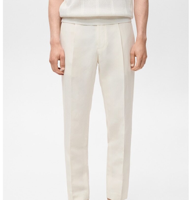 Слим панталон с лен и лиосел Mango