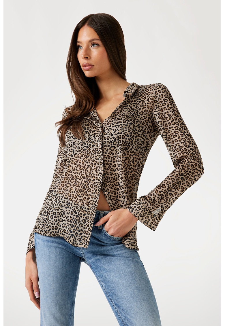 Слим риза с животинска шарка GUESS