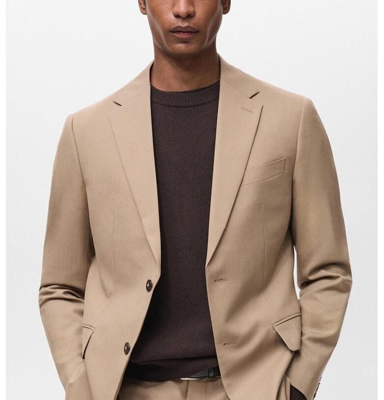 Слим сако от необработена вълна Mango