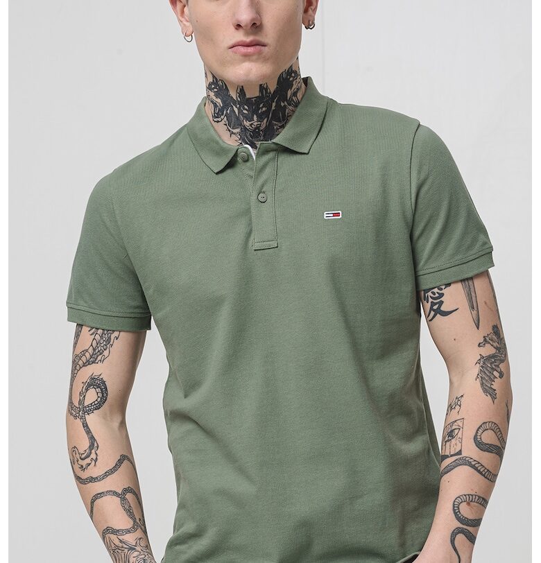 Слим тениска от пике с яка Tommy Jeans