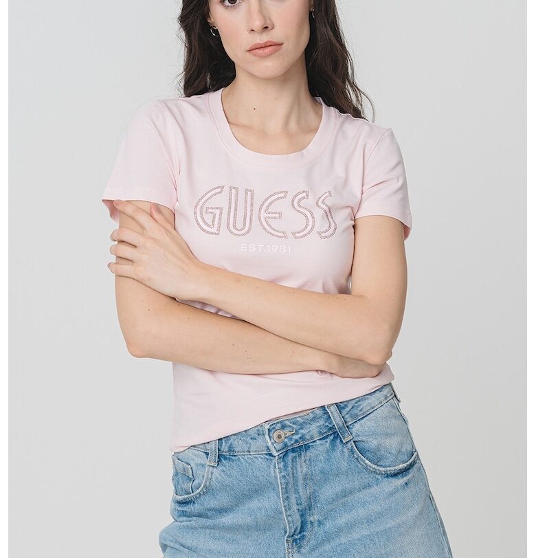 Слим тениска с бродирано лого GUESS