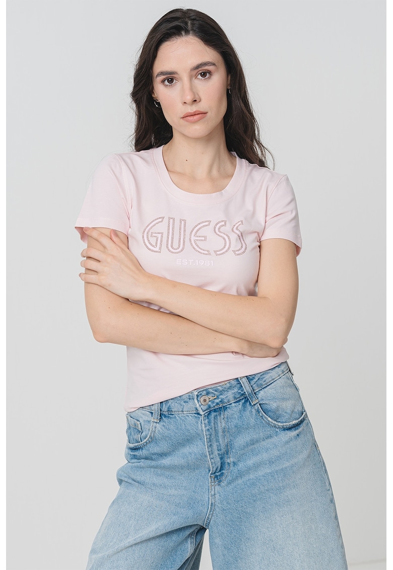 Слим тениска с бродирано лого GUESS