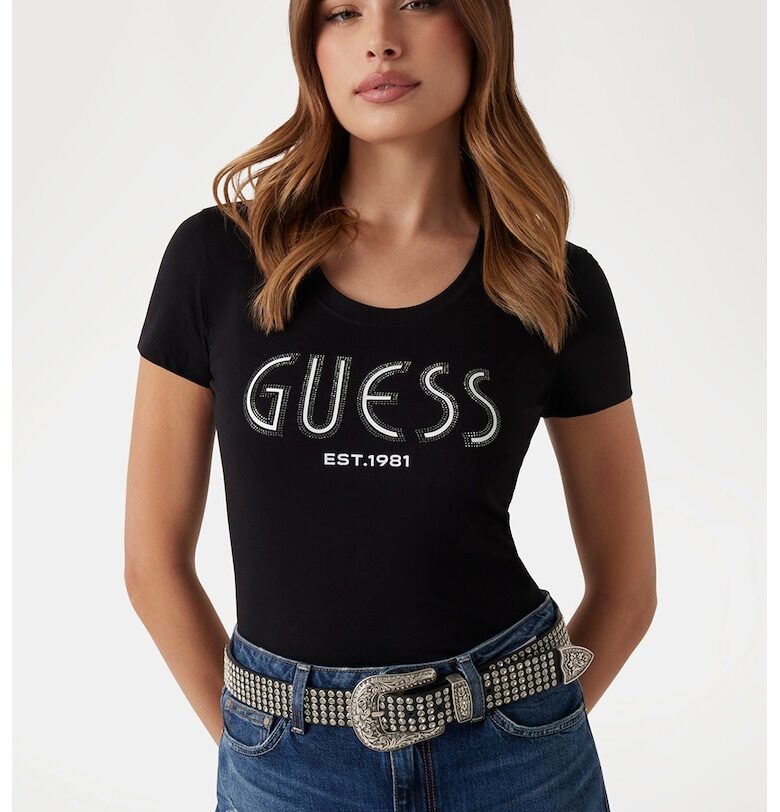 Слим тениска с бродирано лого GUESS