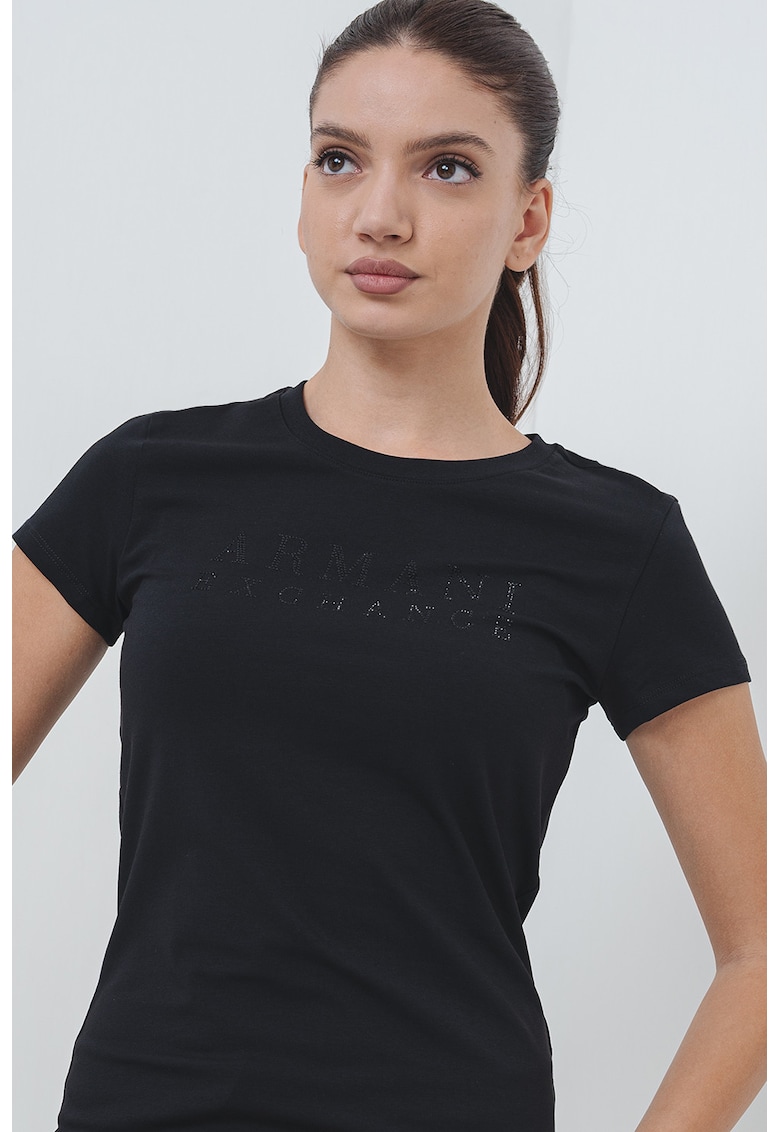 Слим тениска с декорирано лого ARMANI EXCHANGE