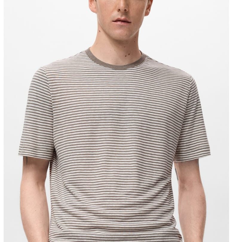 Слим тениска с лен Mango