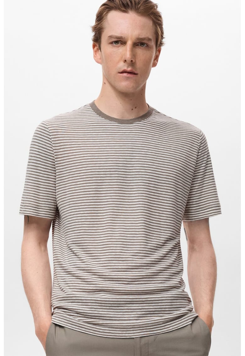 Слим тениска с лен Mango