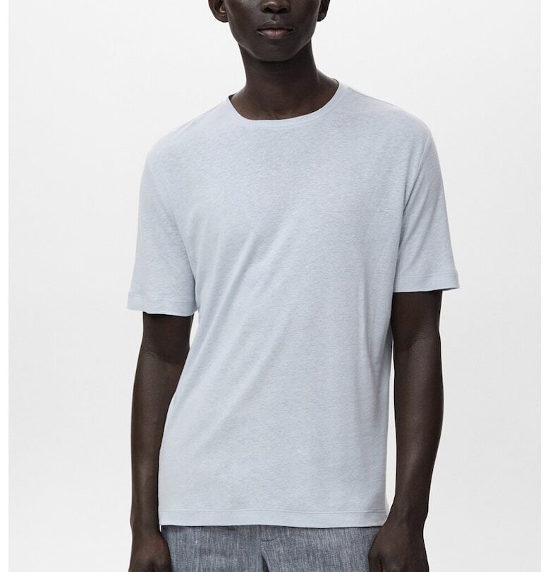 Слим тениска с лен Mango