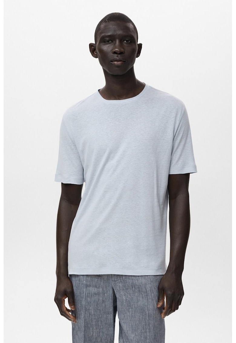 Слим тениска с лен Mango