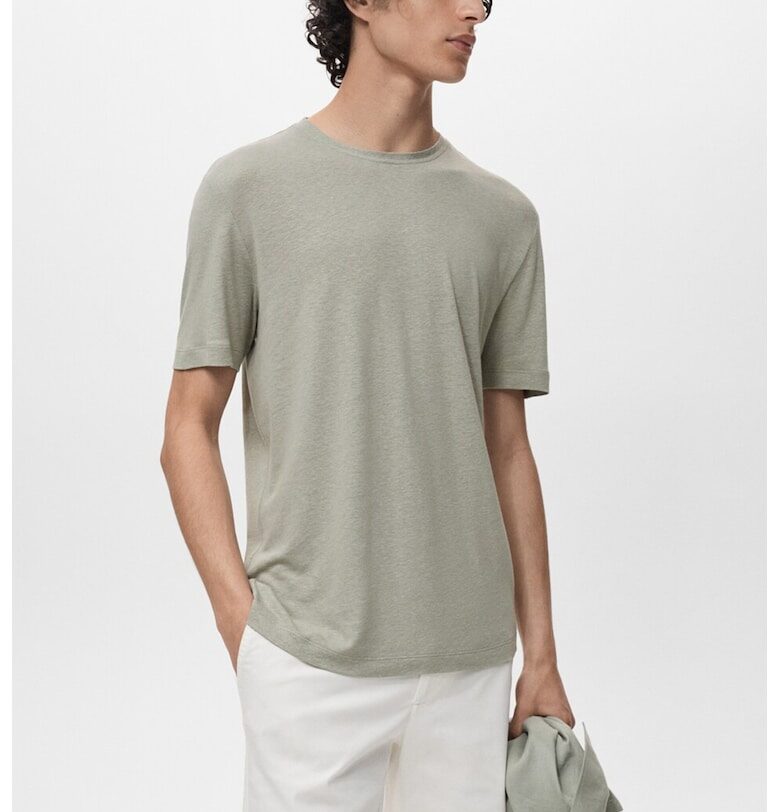 Слим тениска с лен Mango