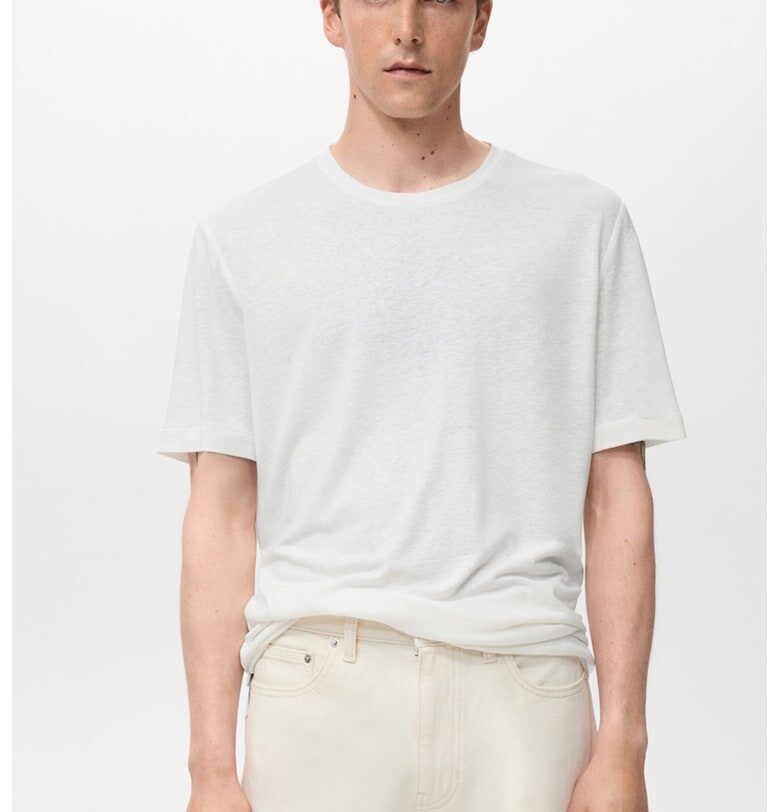 Слим тениска с лен Mango