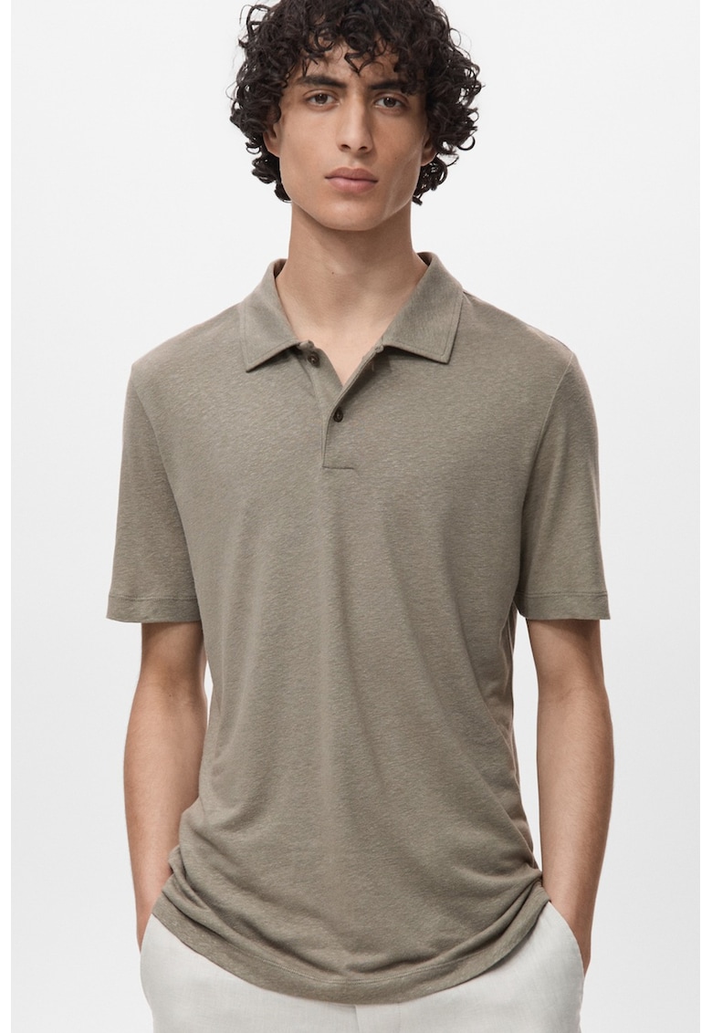 Слим тениска с лен с яка Mango