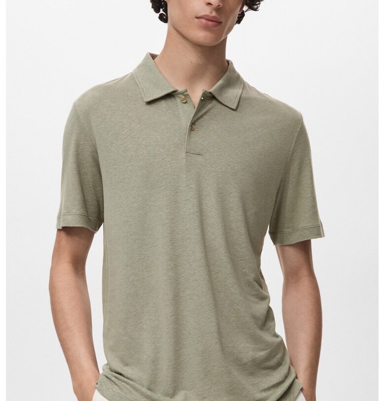 Слим тениска с лен с яка Mango