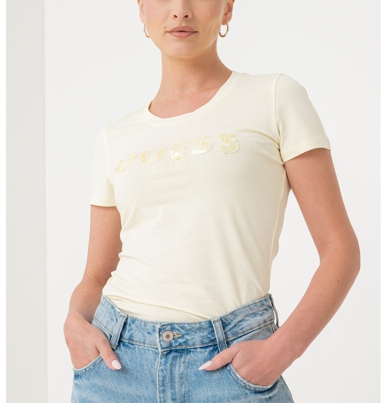 Слим тениска с лого GUESS