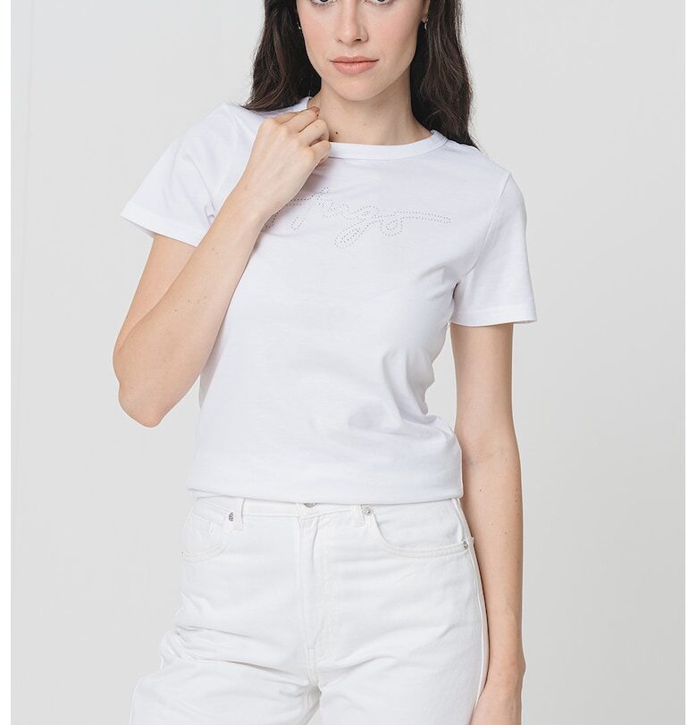 Слим тениска с лого от декоративни камъни HUGO