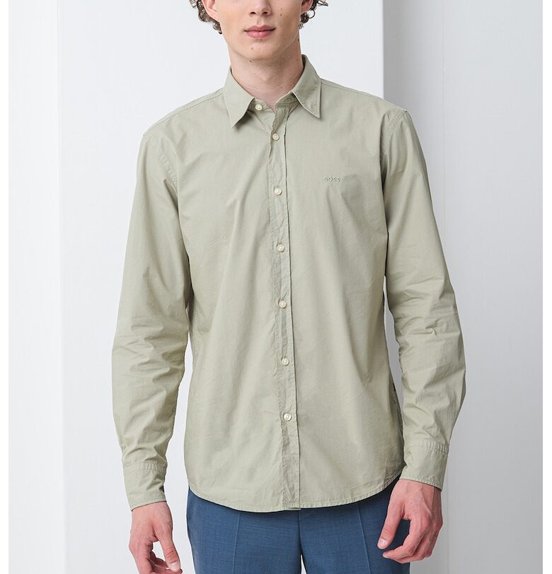 Стандартна памучна риза с бродирано лого BOSS