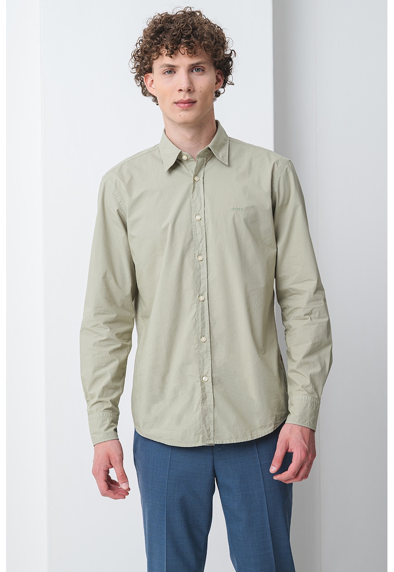 Стандартна памучна риза с бродирано лого BOSS