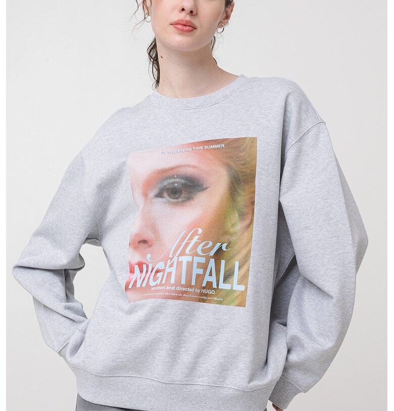 Суитшърт с овално деколте и принт HUGO