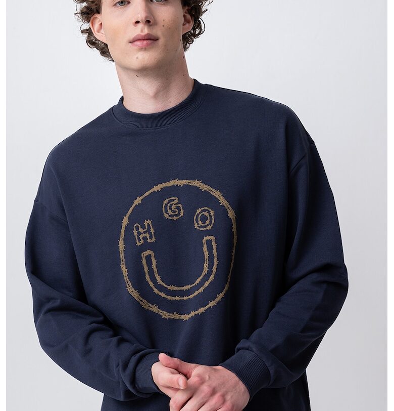 Суитшърт с овално деколте и принт HUGO