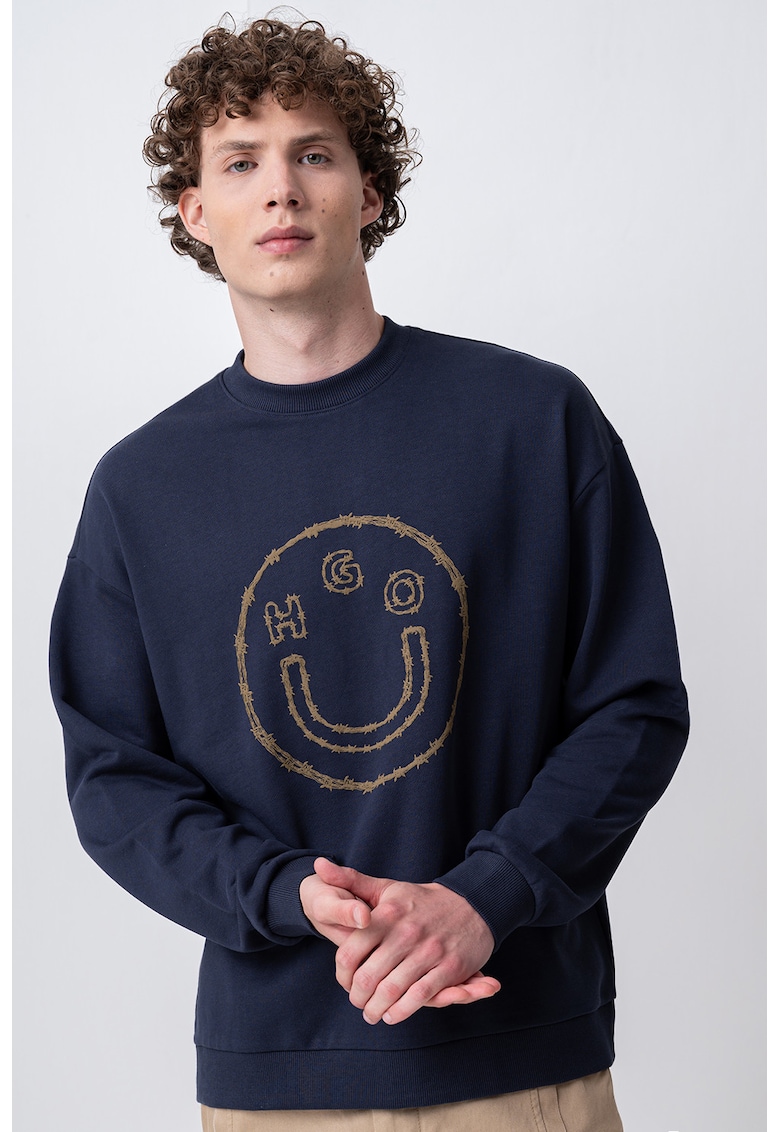 Суитшърт с овално деколте и принт HUGO