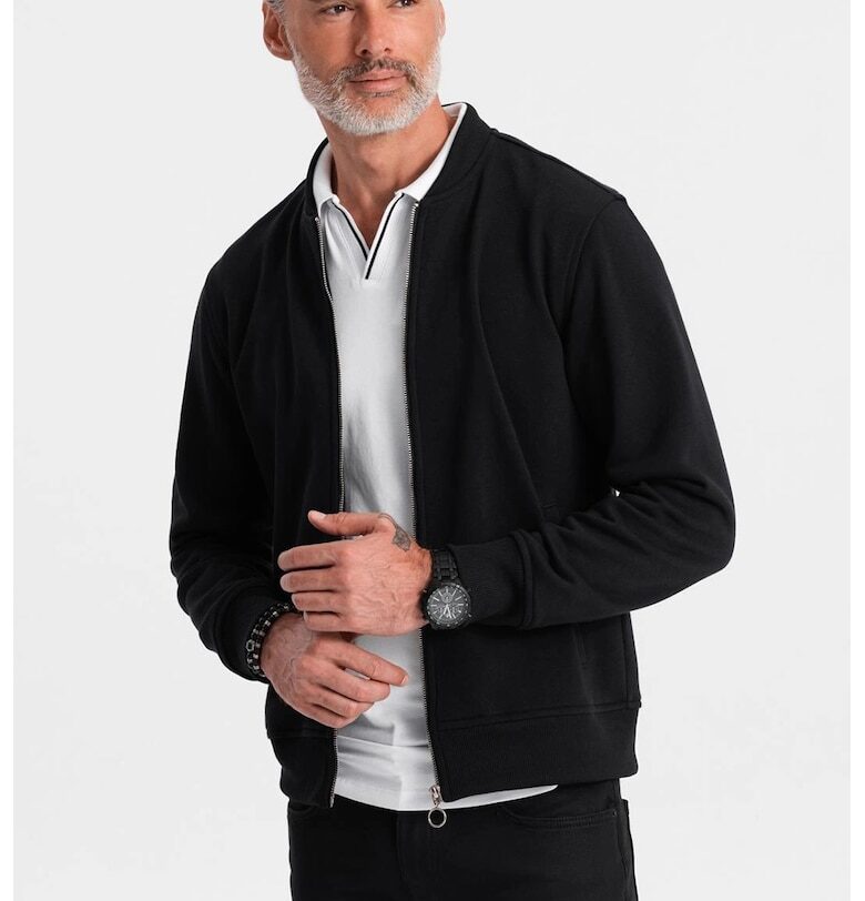 Суитшърт с цип и скосени джобове OMBRE