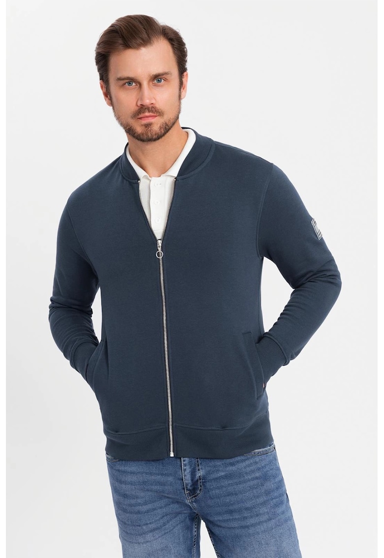 Суитшърт с цип и скосени джобове OMBRE