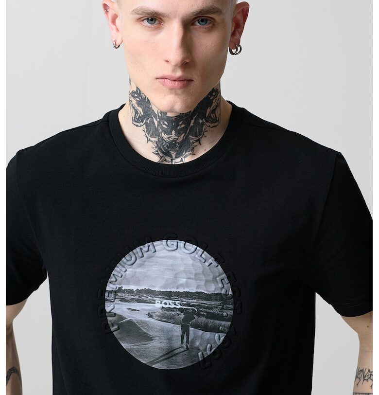 Тениска Heritage с памук и фотопринт BOSS