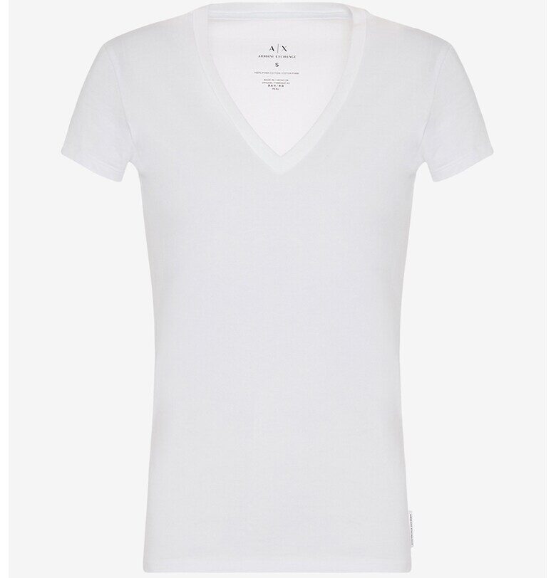 Тениска от памук Пима с шпиц деколте ARMANI EXCHANGE