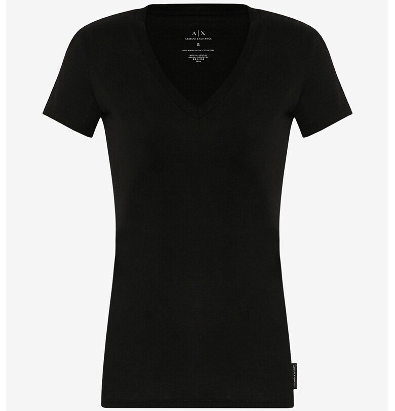 Тениска от памук Пима с шпиц деколте ARMANI EXCHANGE