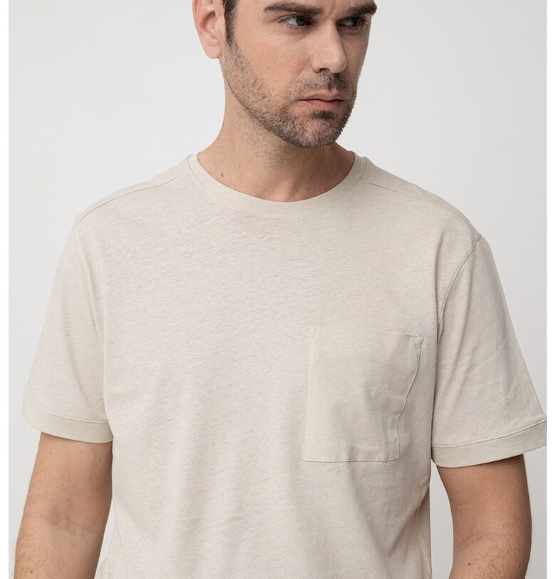 Тениска с лен и джоб на гърдите United Colors of Benetton