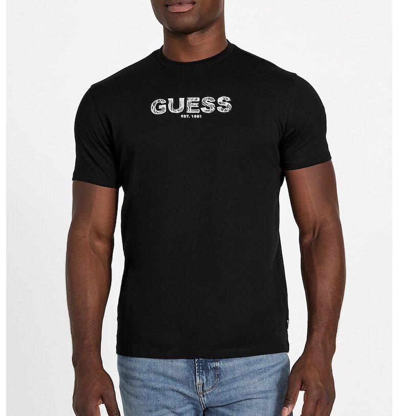Тениска с лого и овално деколте GUESS