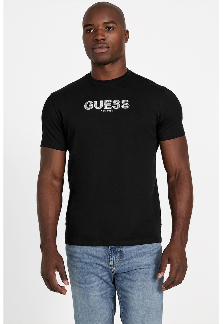 Тениска с лого и овално деколте GUESS