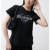 Тениска с лого от декоративни камъни GUESS
