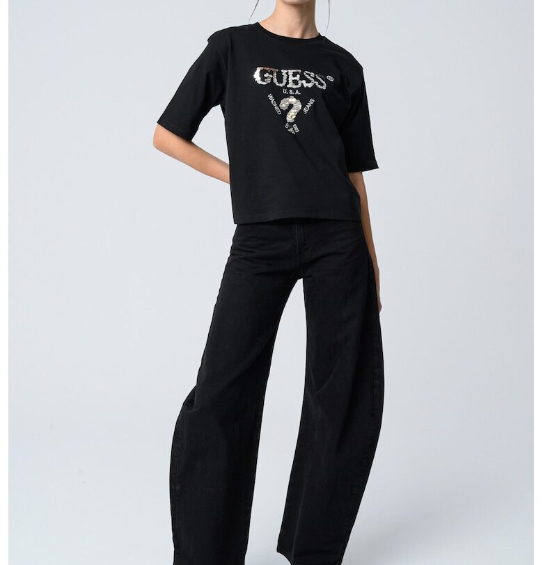 Тренировъчна памучна тениска с пайети GUESS