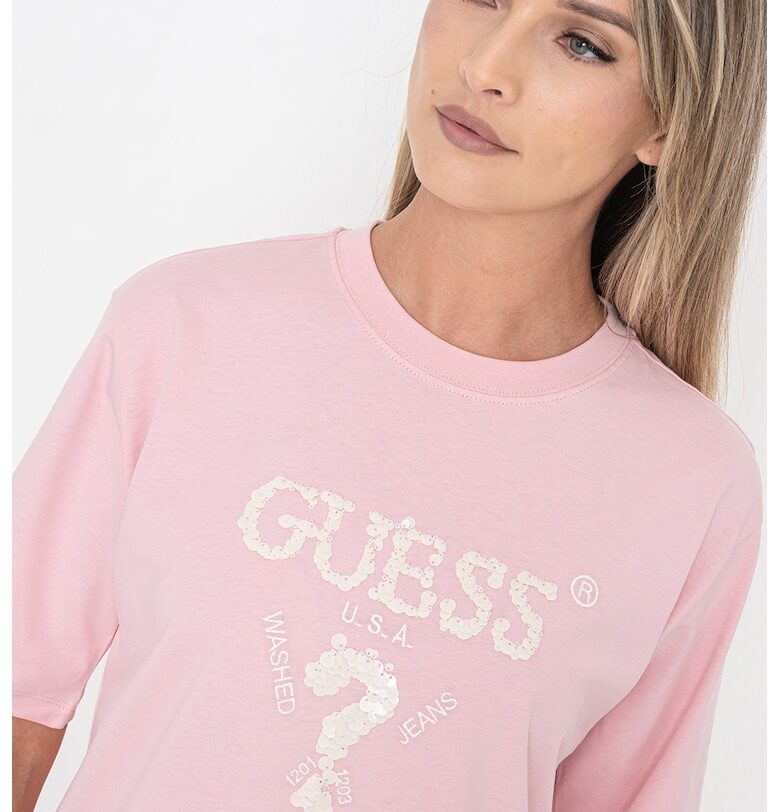 Тренировъчна памучна тениска с пайети GUESS
