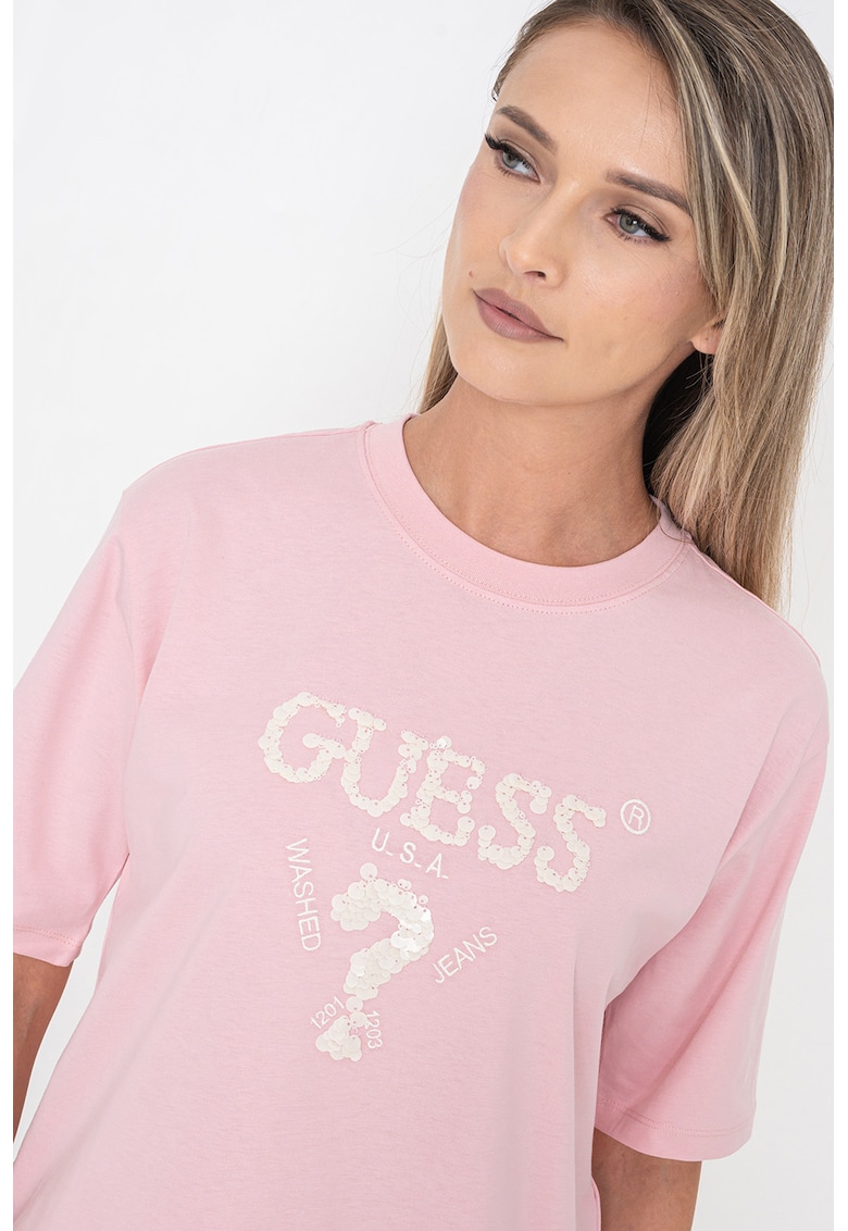 Тренировъчна памучна тениска с пайети GUESS