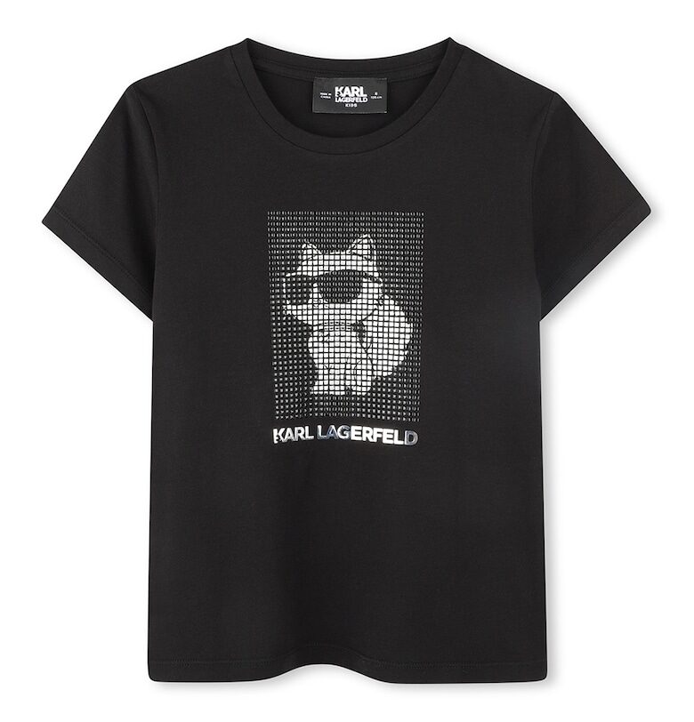 Тениска с модал с декоративни камъни KARL LAGERFELD KIDS